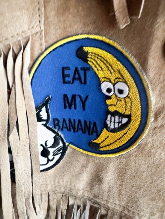 Vintage Light Beige Fringe Suede Jacket with Patches S - Picture 3 of 16